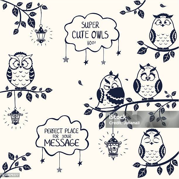 Owls Funny Stock Illustration - Download Image Now - Branch - Plant Part, In Silhouette, Owl