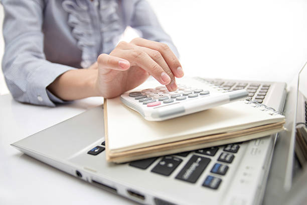 istock Hands of business woman with laptop computer 459881761