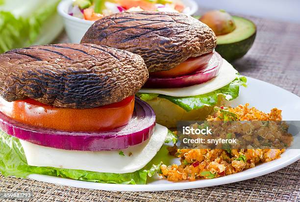 Grilled Portabella Burger Stock Photo - Download Image Now - Portobello Mushroom, Burger, Grilled