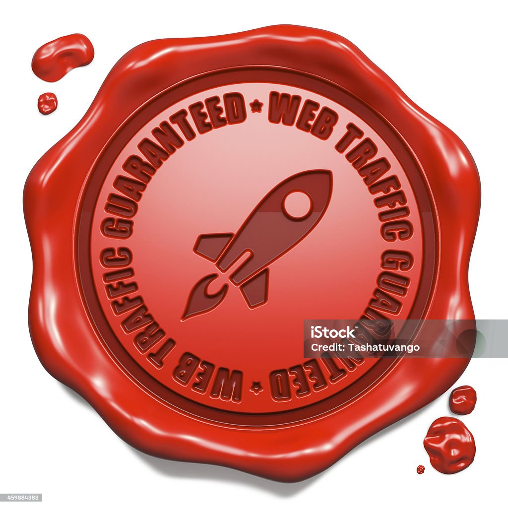 Web Traffic Guaranteed - Stamp on Red Wax Seal. Web Traffic Guaranteed Slogan with Icon of Go Up Rocket - Stamp on Red Wax Seal Isolated on White. Business Concept. Rubber Stamp Stock Photo