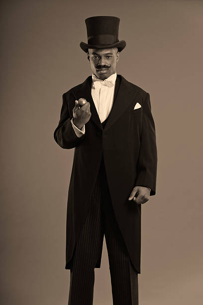 istock Retro afro american dickens scrooge man with mustache. 459884405