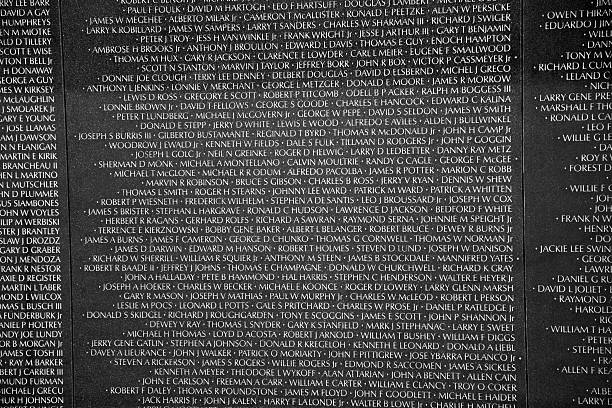 Names of  casualties on Vietnam War Veterans Memorial Washington, USA - July 14, 2010: Names of Vietnam war casualties on Vietnam War Veterans Memorial in Washington DC, USA. Names in chronological order,from first casualty in 1959 to last in 1975. names of marbles stock pictures, royalty-free photos & images