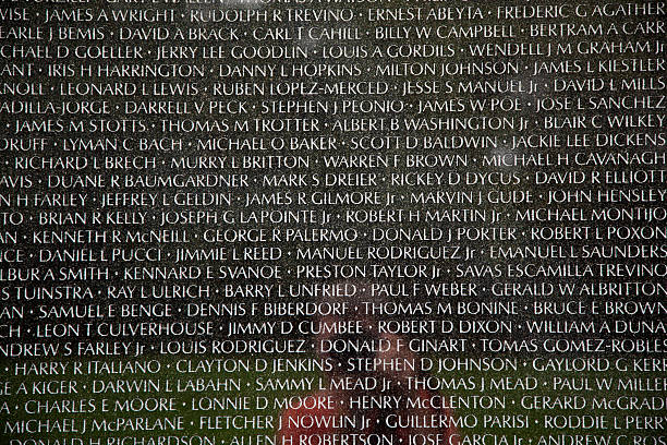 Names of casualties on Vietnam War Veterans Memorial Washington, USA - July 14, 2010: Names of Vietnam war casualties on Vietnam War Veterans Memorial in Washington DC, USA. Names in chronological order,from first casualty in 1959 to last in 1975. names of marbles stock pictures, royalty-free photos & images