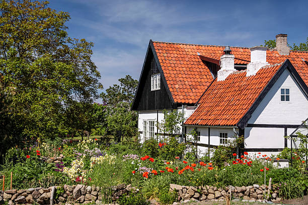 idílica estructura de madera house bornholm - denmark house cottage rural scene fotografías e imágenes de stock