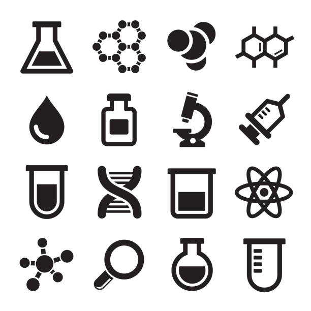 ilustrações de stock, clip art, desenhos animados e ícones de conjunto de ícones de química - symbol computer icon education icon set