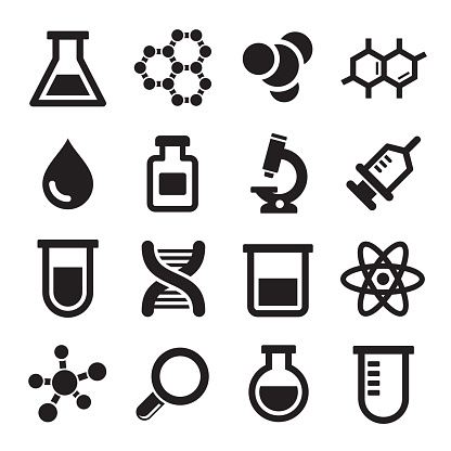 Chemical icons set on white background. Vector.