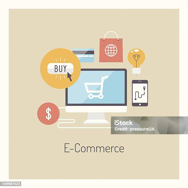 Satz Von Flach Onlineshopping Und Ecommerce Icons Stock Vektor Art und mehr Bilder von Bankkarte
