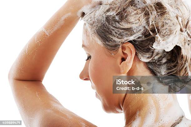 Beautiful Woman Taking A Shower And Shampooing Her Hair Stock Photo - Download Image Now