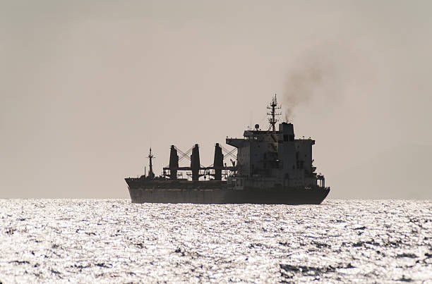 Cargo ship in the Red Sea stock photo