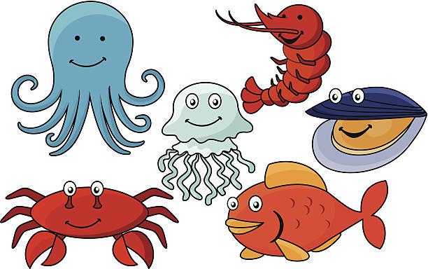 kreskówka morze zwierzęta. - medusa stan nowy jork ilustracje stock illustrations
