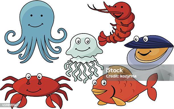 Kreskówka Morze Zwierzęta - Stockowe grafiki wektorowe i więcej obrazów Akwarium - Akwarium, Antropomorficzna buźka, Biały
