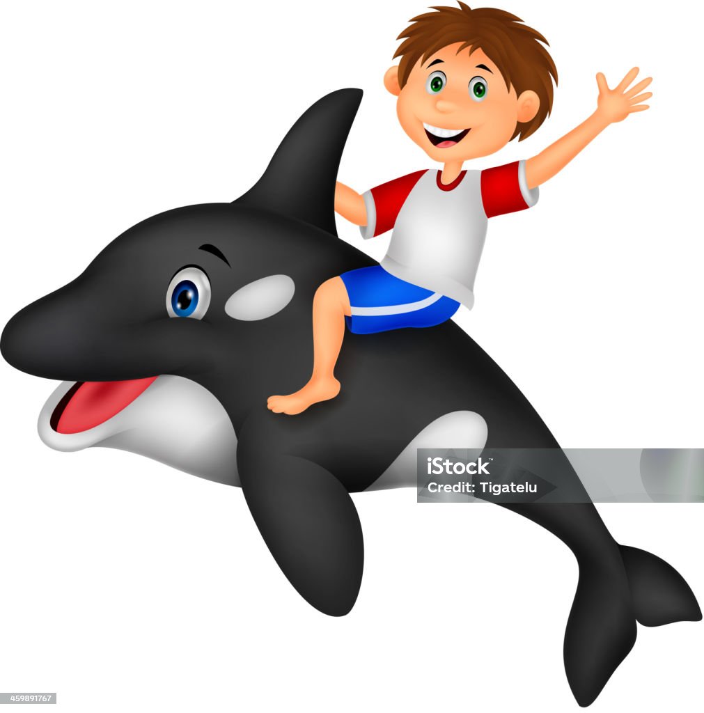 Orca Ride Cartoon Cartoon Boy Riding Orca Stock Illustration - Download Image Now - Boys ...