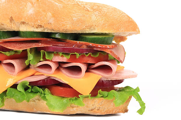 istock Appetizing sandwich with cheese and sausage. 459894309