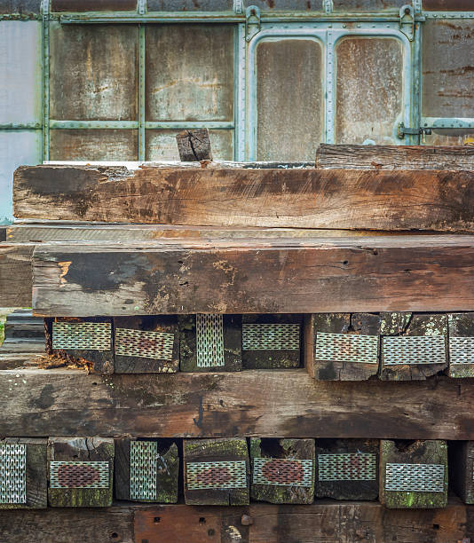 istock group of old wooden sleeper. 459895623