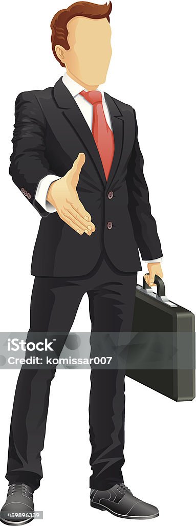 Faceless businessman Unknown businessman holds out his hand for a deal. Anonymous businessman gives a hand for a handshake. Vector illustration. Achievement stock vector