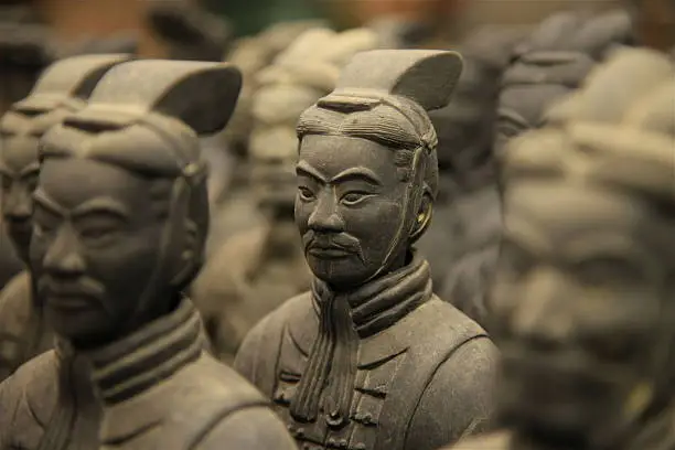 A close up image of some terracotta warriors from Emperor Qin Shi Huang's mausoleum dating back more than 2000 years