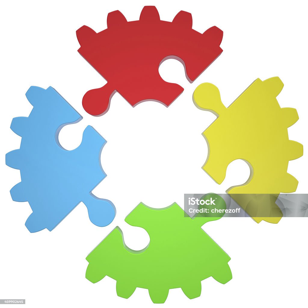 Gear consisting of puzzles Gear consisting of puzzles. Isolated render on a white background Abstract Stock Photo
