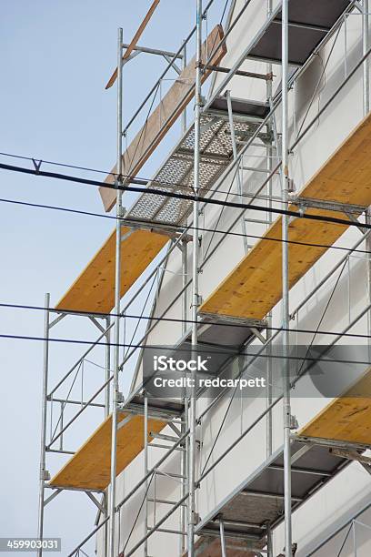 Building Scaffolding Out Wood Stock Photo - Download Image Now - Architecture, Blue, Building Exterior