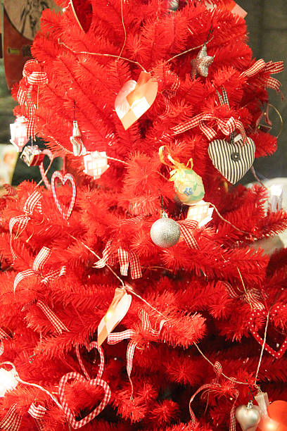 red christmas tree stock photo