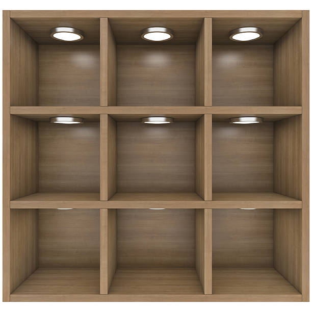 istock Wooden shelves with built-in lights 459906967