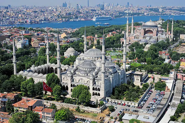 The aerial view of the two magnificent mosques of Istanbul
