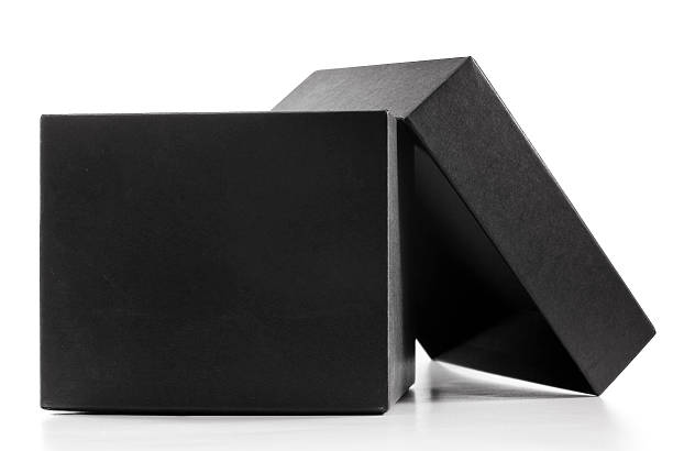 istock Close-up of an open black gift box, isolated 459911085
