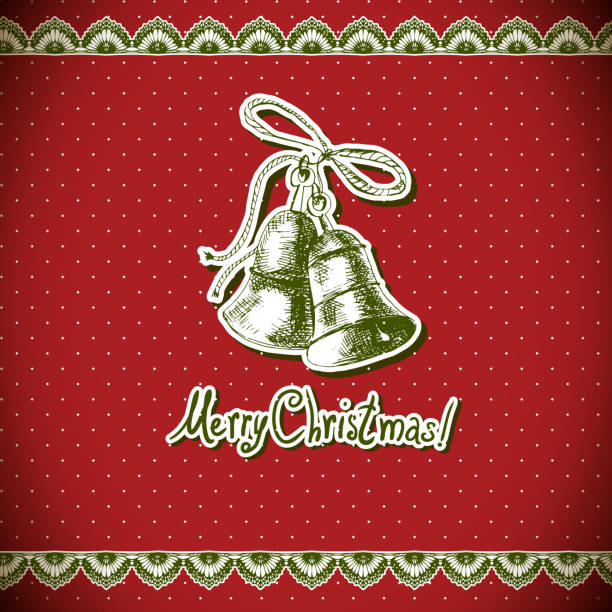 ilustrações, clipart, desenhos animados e ícones de natal holly e bell.  fundo vintage - bell christmas holly drawing