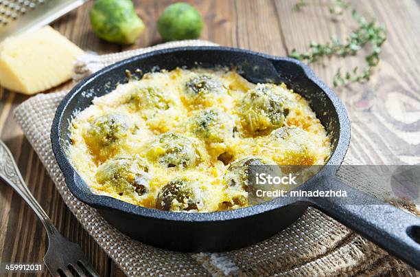 Casserole With Brussels Sprouts Stock Photo - Download Image Now - Brussels Sprout, Cheese, Frying Pan