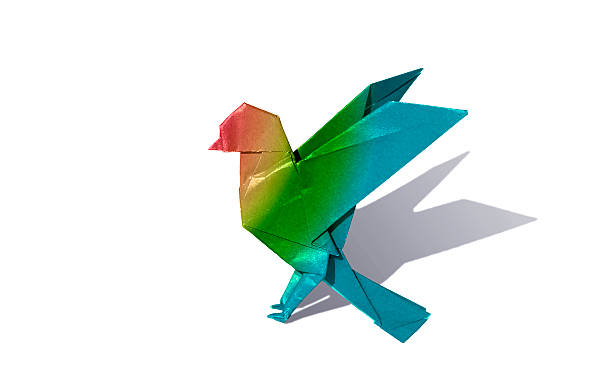 istock Rainbow Origami bird robin isoated on white 459912109