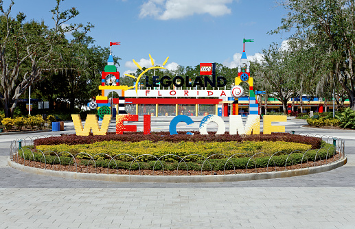 Winter Haven, Florida, USA – October 16, 2013: The main entrance to Legoland Florida. Located in Winter Haven, Florida, Legoland Florida is a theme park based on the popular LEGO brand of building toys.