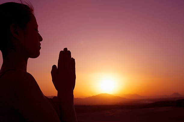istock Serene young woman doing prayer pose in the desert 459915643