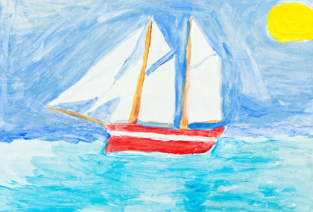 istock children painting - sailing vessel in blue ocean 459916371