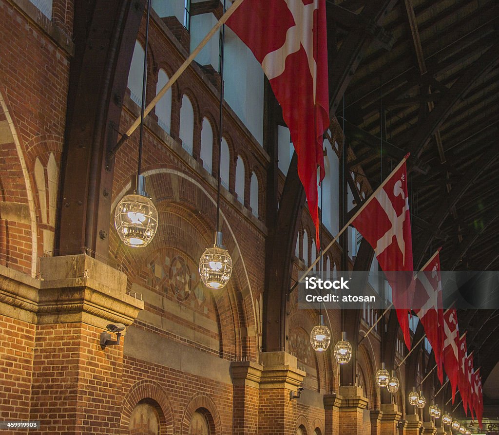 Danish Flags Danish Flags hanging in the Trainstation of Copenhagen, Denmark Cultures Stock Photo