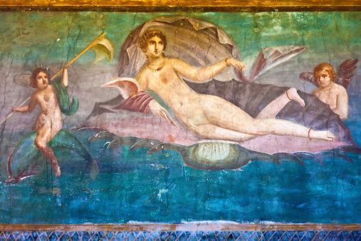 The frescoes of Villa dei Misteri (Villa of the Mysteries), an ancient Roman villa at Pompeii ancient city, Italy