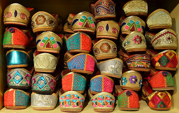istock Stacks of India leather shoes 459923005