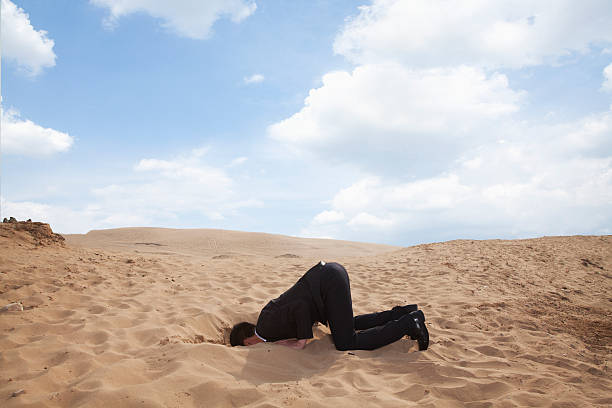 istock Young businessman with his head in the sand 459930719