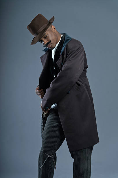 istock Retro Afro america western cowboy man with mustache. 459931279