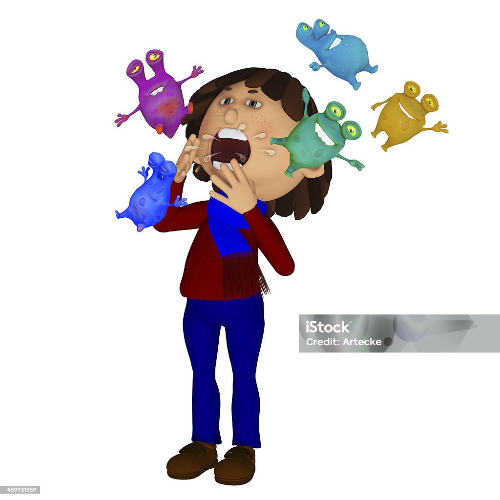 Doentes criança, sneezing micróbios - Foto de stock de Bactéria royalty-free