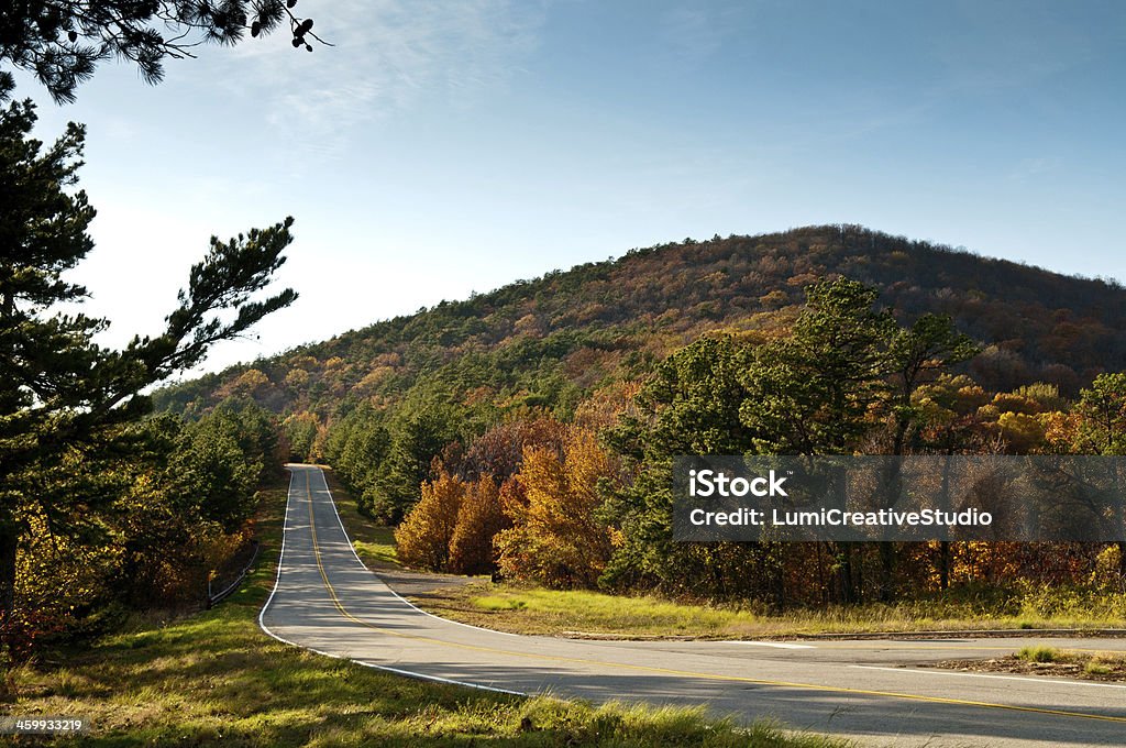 Fall Mountain Road Scene Talimena Scenic Drive road in the Ouachita Mountains. Also known as Talimena National Scenic Byway. Arkansas Stock Photo
