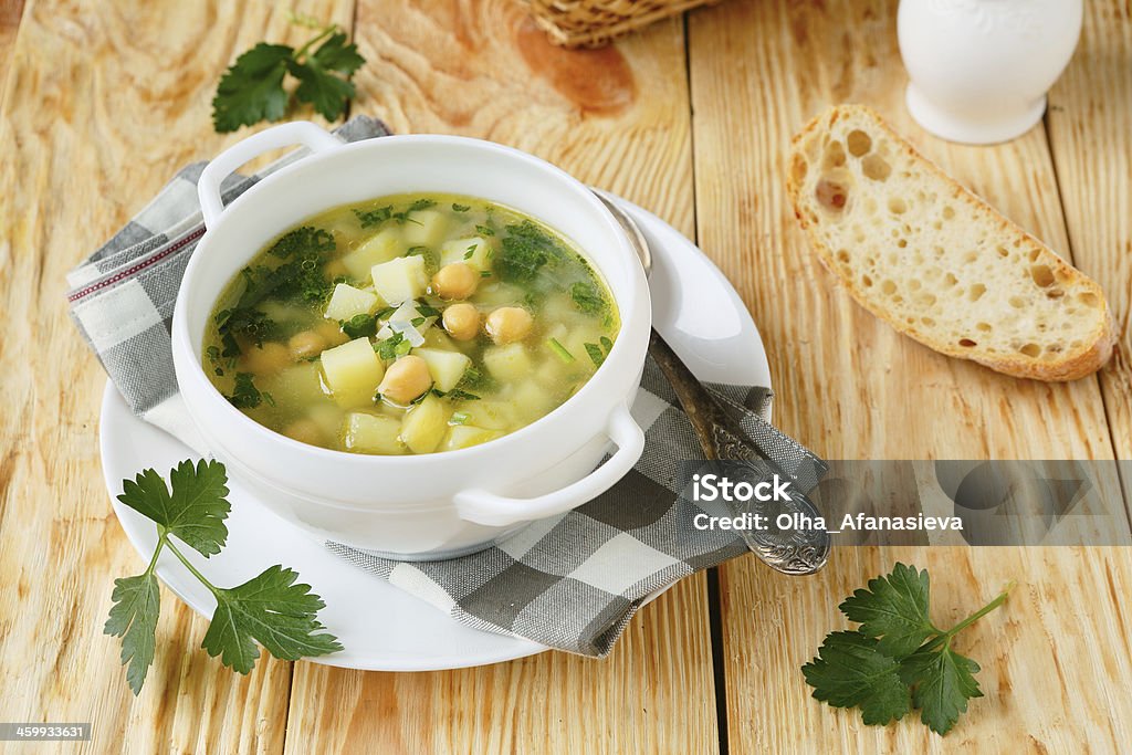 fresh potato soup with chickpeas fresh potato soup with chickpeas, food closeup Backgrounds Stock Photo