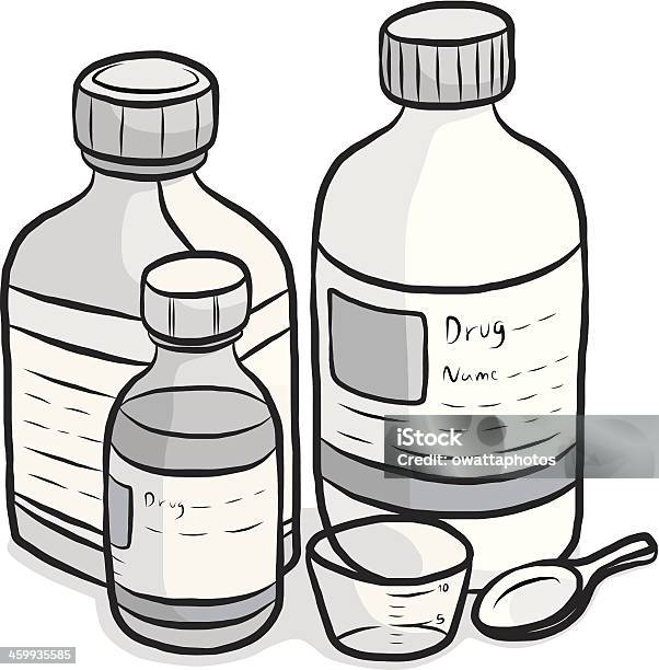 Drug In Bottles Cartoon Stock Illustration - Download Image Now - Drinking Glass, Glass - Material, Label