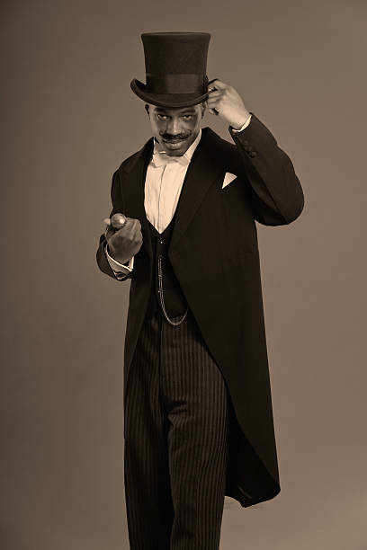 istock Retro afro american dickens scrooge man with mustache. 459937039