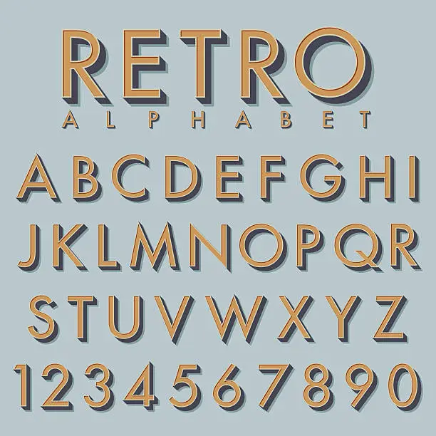 Vector illustration of Retro alphabet in tan color on mint background