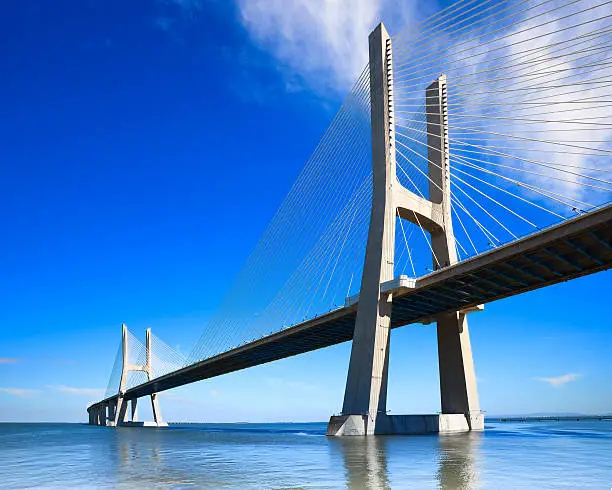 Photo of Vasco da Gama bridge, Lisbon, Portugal, Europe.