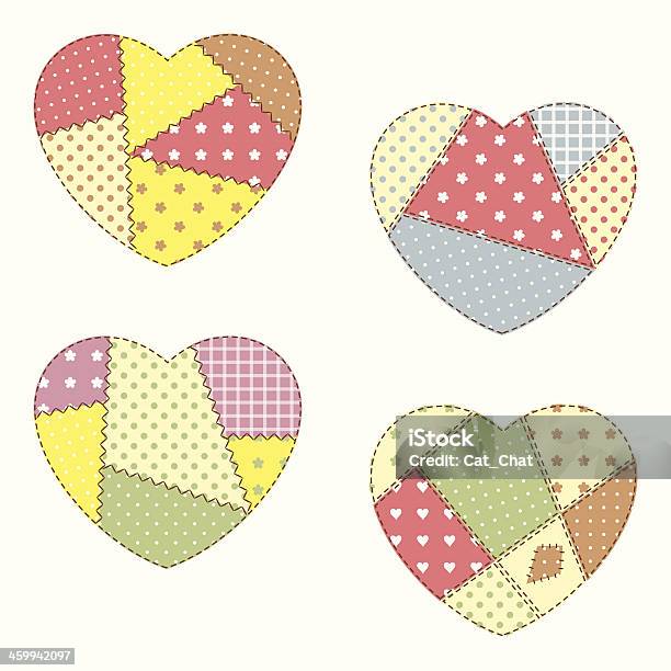 Four Multicolored Patchwork Hearts Isolated On White Stock Illustration - Download Image Now