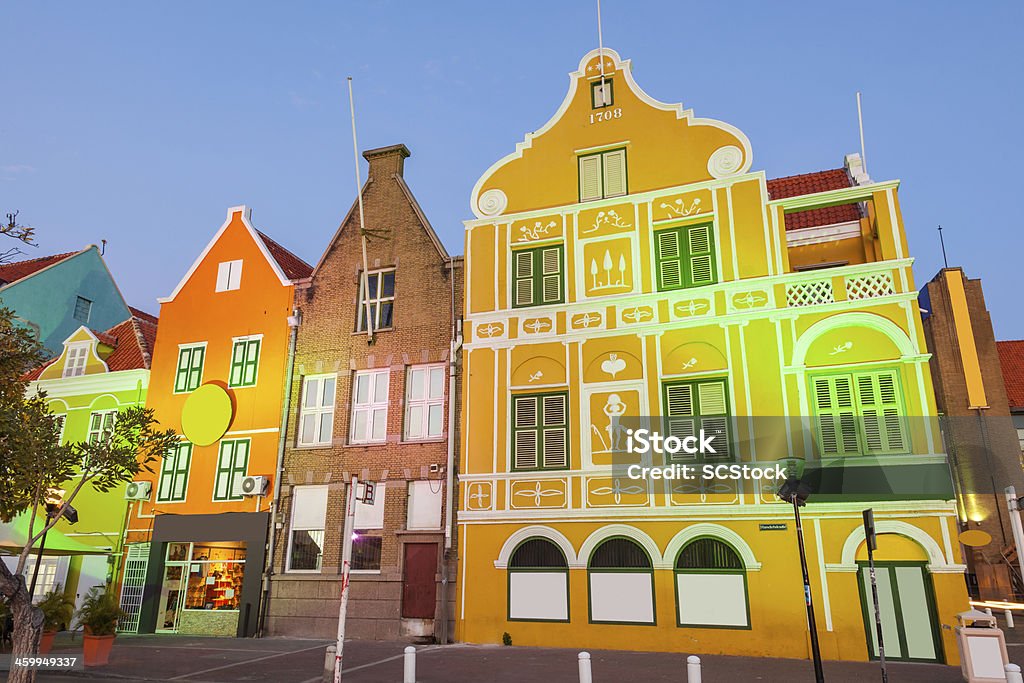 Willemstad, Curacao Evening lights on the traditional houses of Willemstad, Curacao. Beauty Stock Photo