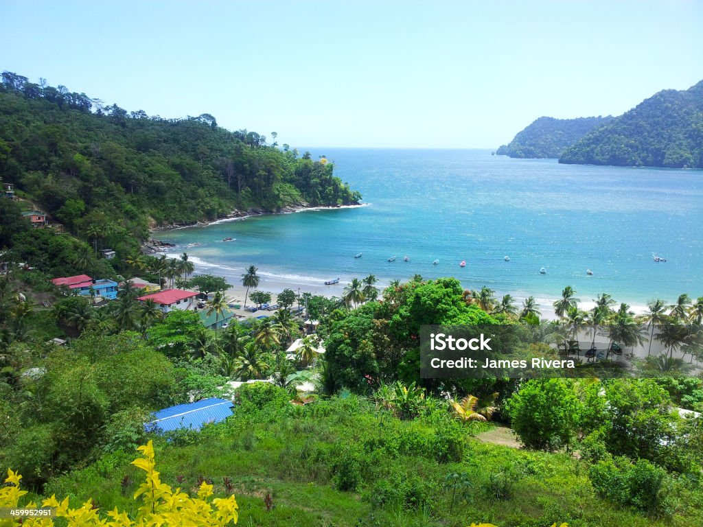 Maracas boat parking The photo shows Maracas Beach Trinidad from a high vantage point. Beach Stock Photo