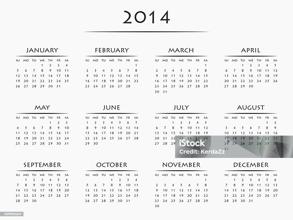 Black and white calendar for 2014 Simply designed calendar for year 2014 2014 Stock Photo