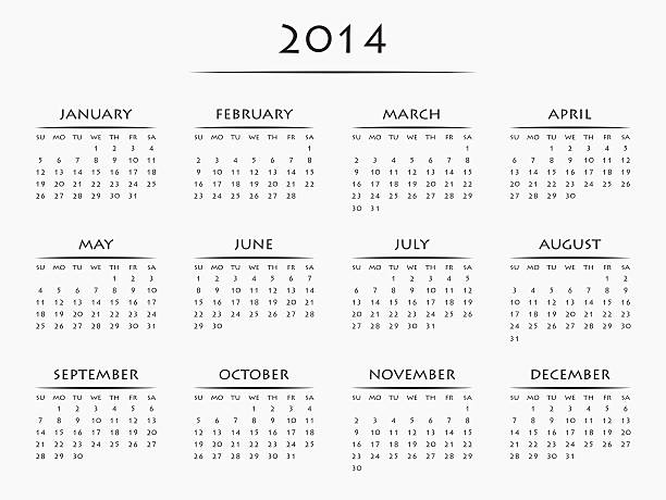 Black and white calendar for 2014 Simply designed calendar for year 2014 2014 stock pictures, royalty-free photos & images