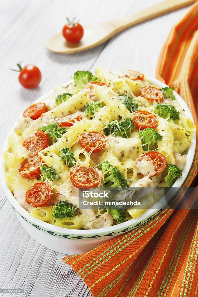 Casserole pasta with chicken and broccoli Casserole pasta with chicken and broccoli on the table Baked Stock Photo